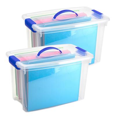 Opslagbox met deksel - 2x - transparant blauw - 22 liter - 28 x 45 x 28 cm - kunststof