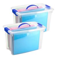 Opslagbox met deksel - 2x - transparant blauw - 22 liter - 28 x 45 x 28 cm - kunststof