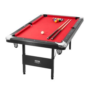 VEVOR pooltafel, 1,9 m pooltafel, draagbare en opvouwbare tafel, pooltafelset inclusief ballen, keuen, krijt, zwart met rode doek, perfect voor familiespeelkamer, kinderen en volwassenen