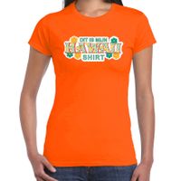 Hawaii shirt zomer t-shirt oranje met groene letters voor dames