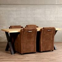 Set van 4 leren eetkamerfauteuils - met armleuning en wieltjes - bruin leer - Echt leer, Landelijk, ontdek de vele Leersoorten en Kleuren bij ShopX