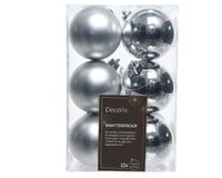 12 onbreekbare kerstballen zilver 6 cm - thumbnail