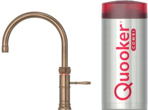 Quooker Classic Fusion Round messing patina met COMBI boiler 3-in-1 kokend water kraan