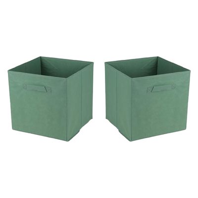 Opbergmand/kastmand Square Box - 2x - karton/kunststof - 29 liter - groen - 31 x 31 x 31 cm