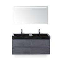 Dante Badmeubelset 120 cm - Beton Antrac - Wastafel Hardsteen Wit Lucca Dubbel - met Sence Spiegel
