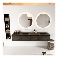 Mondiaz Bukla 200cm badmeubel met module 40 rechts kleur dark brown met 4 lades en wastafel dubbel zonder kraangat kleur urban