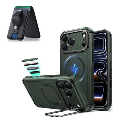 iPhone 17 Pro Cyber Tough Magnetic Case (Camera Control, Stash Stand) with Wallet Stand Bundle - Olive Green