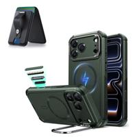 iPhone 17 Pro Cyber Tough Magnetic Case (Camera Control, Stash Stand) with Wallet Stand Bundle - Olive Green