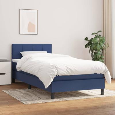 Boxspring met matras stof blauw 90x200 cm