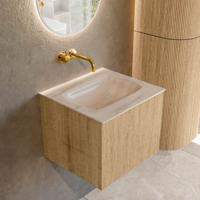 Badmeubel Mondiaz Kurve-Dlux | 50 cm | Meubelkleur Oak | Wastafelkleur Meli | Solid surface | Wasbak midden spoelbak | Zonder kraangat(en)