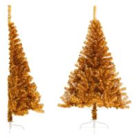 VidaXL Kunstkerstboom half met standaard 120 cm pet goudkleurig