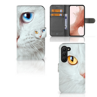 Samsung Galaxy S23 Telefoonhoesje met Pasjes Witte Kat