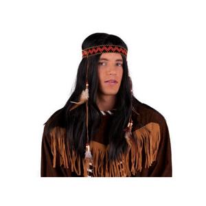 Indianen verkleed pruik met hoofdband en veren - heren - carnaval - zwart haar