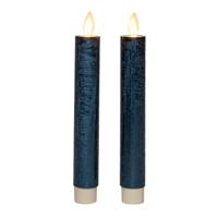 Anna's Collection LED dinerkaarsen - 2x stuks - metallic blauw - 18 cm - met afstandsbediening