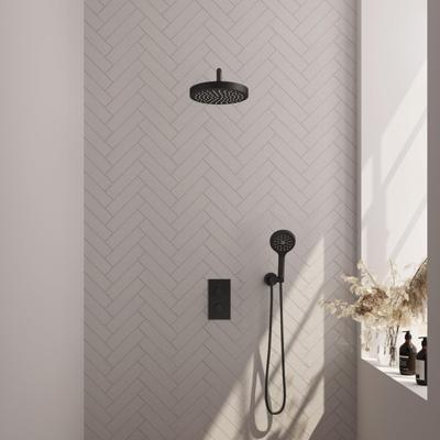 BRAUER Stripe Thermostatische Inbouw Regendouche - 3-weg - rechthoekig - SET 17 - 25cm douchekop - gebogen muurarm - 3-standen handdouche - doucheslang - wandaansluitbocht - mat zwart 5-S-397