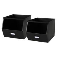 Urban Living Stapelbare opbergmand - 2x - Open Metal Box - 23 x 32 x 21 cm - metaal - zwart