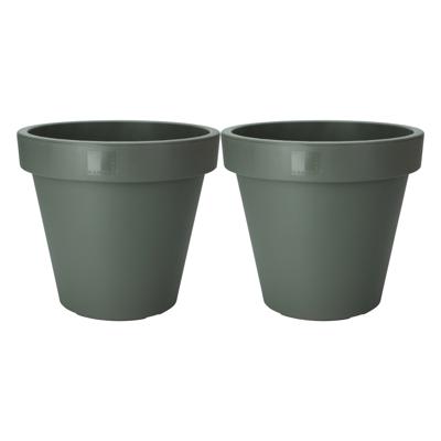 Pro Garden Plantenpot/bloempot - 2x - Tuin buiten - kunststof - donkergroen - D40 cm