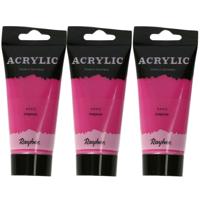 Acrylverf/hobbyverf op waterbasis - 3x - donker roze - 75 ml - Schilderen/knutselen