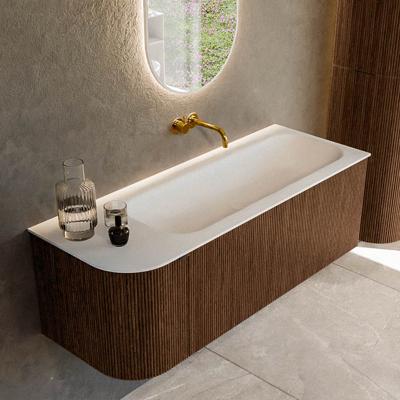 Badmeubel Mondiaz Kurve | 125 cm | Meubelkleur Walnut | Wastafelkleur Talc | Rechts spoelbak | Zonder kraangaten