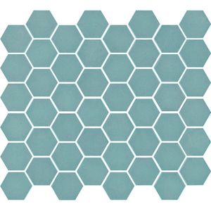 The Mosaic Factory Valencia hexagon glasmozaïek tegels 28x33 turquoise mat