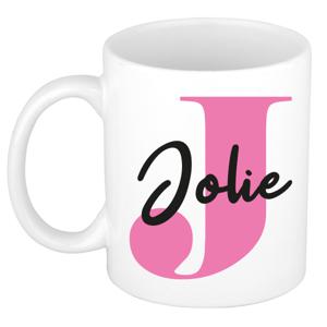 Naam mok Jolie - roze - wit - keramiek - 300 ml - verjaardag/cadeau beker