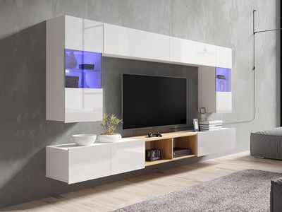 Tv-meubel set BALIVIA 8 deuren hoogglans wit/gouden eik
