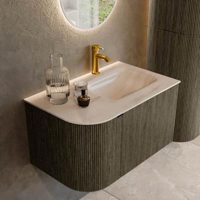 Badmeubel Mondiaz Kurve-Dlux | 75 cm | Meubelkleur Shadow | Wastafelkleur Meli | Solid surface | Wasbak rechter zijde spoelbak | 1 kraangat
