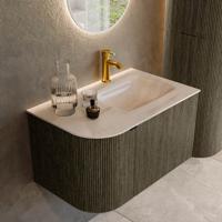 Badmeubel Mondiaz Kurve-Dlux | 75 cm | Meubelkleur Shadow | Wastafelkleur Meli | Solid surface | Wasbak rechter zijde spoelbak | 1 kraangat