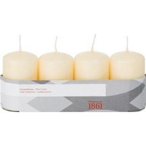 Cilinderkaarsen/stompkaarsen - set 4x - creme wit - 5 x 8 cm - 18 branduren