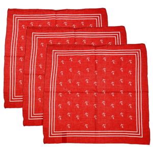 Matroos/kapitein/piraten zakdoek - 3x - rood - met ankers patroon - 55 x 55 cm