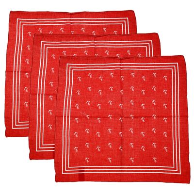 Matroos/kapitein/piraten zakdoek - 3x - rood - met ankers patroon - 55 x 55 cm