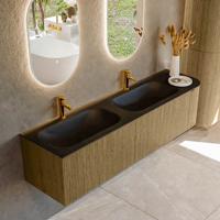 Badmeubel Mondiaz Kurve | 175 cm cm | Meubelkleur Dusk | Wastafelkleur Urban | Solid surface | Dubbel / Links spoelbak | 2 kraangaten