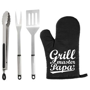 BBQ/barbecue gereedschap set 3-delig RVS met BBQ handschoen Grillmaster papa