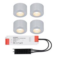 Set van 4 Navarra Mini LED Opbouwspots met Trafo - 12 Volt 3 Watt 200 lumen - Plat 21,5mm - 2700K - IP44 waterdicht - Aluminium - Niet Dimbaar