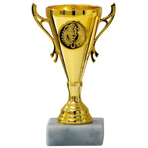 Luxe trofee/prijs beker met sierlijke oren - goud - kunststof - 13 x 8 cm - sportprijs   -