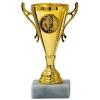 Luxe trofee/prijs beker met sierlijke oren - goud - kunststof - 13 x 8 cm - sportprijs   - - thumbnail