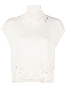 Marni pull crop à effet usé - Blanc