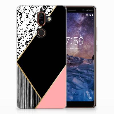 Nokia 7 Plus | TPU Hoesje | Zwart Roze Vormen
