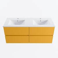 MONDIAZ VICA 120cm badmeubel onderkast Ocher 4 lades. Wastafel DENIA dubbel 2 kraangaten, kleur Glanzend Wit.