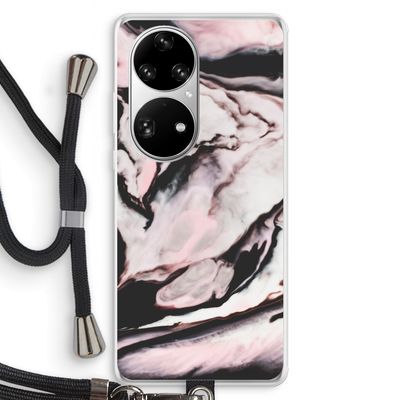 Roze stroom: Huawei P50 Pro Transparant Hoesje met koord