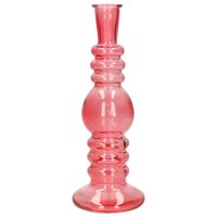 Bloemenvaas Florence - voor kleine stelen/boeketten - koraal rood glas - helder - D8,5 x H23 cm