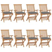 Tuinstoelen 8 st met grijze kussens massief teakhout