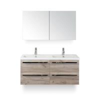 Seville Badmeubelset 120 cm - 4 laden Craft Oak - Wastafel Djazz Dubbel - met Spiegelkast