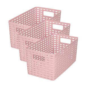 Opbergmand - 3x - Kastmand - rotan kunststof - oud roze - 5 Liter - 15 x 28 x 13 cm