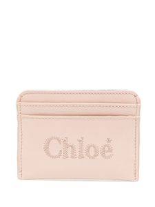 Chloé logo-embroidered leather cardholder - Rose