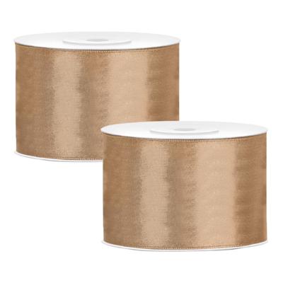 Partydeco Cadeaulint - 2x - goud - 5 cm x 25 meter - satijn - sierlint - inpakken - decoratie