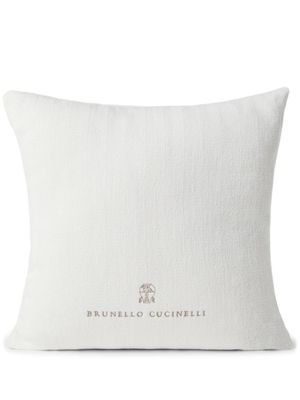 Brunello Cucinelli coussin en coton à logo brodé - Blanc