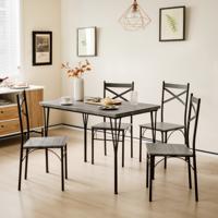 5-Delige Eettafel Set Moderne Rechthoekige Tafel en 4 Stoelen Metalen Frame Ruimtebesparend voor Keuken Eetkamer Ontbijtruimte