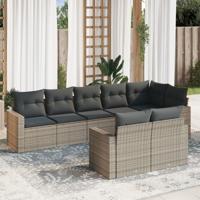 8-delige Loungeset met kussens poly rattan grijs