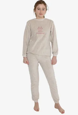 Cocodream velours meisjes pyjama - Hello Weekend - Warme winter pyjama